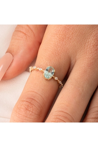 Gümüş Yüzük - Green Topaz Taşlı Kadın Modern Tasarım 925 Ayar Gümüş Evlilik Teklifi Yüzüğü Sarı