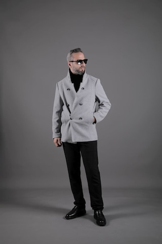 Ohepmoda Yaka Ve Kol Detaylı Erkek Kaşe Kaban Gri