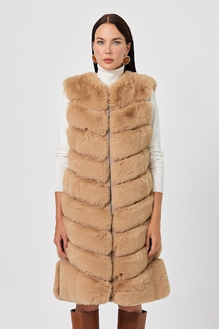 Vittoria Camel Tüylü Uzun Yelek Siyah