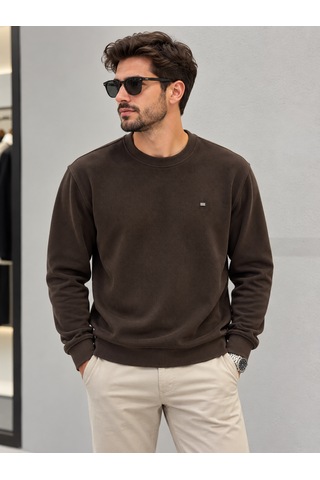 Qupa Selanik Kumaş Sıfır Yaka Sweat Kahverengi