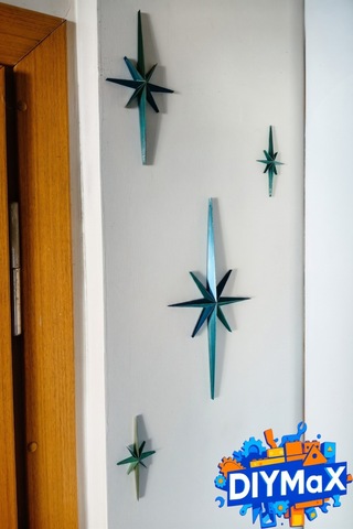 Yıldız Duvar Dekoru 4'lü Set Mid-century Modern Starburst Dekoratif Duvar Süsü - Sari Sarı