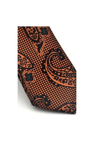 Gaffy Açık Kahverengi Şal Desenli Siyah Dokuma Kumaş Mendilli Slim Fit Kravat // Sdk-2606-1 Siyah