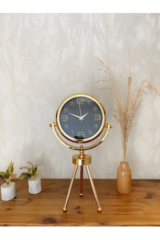 Gold Metal Mini Tripod Siyah İnci Masa Saati 45 26 Cm Şık Ve Modern Dekoratif Tasarım Çok Renkli