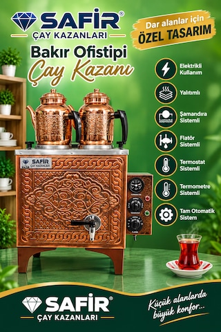 2 Gözlü Ofistipi Bakır Çay Kazanı Sadece Elektrikli Bakır Çay Ocağı Kazanı Hanzade Model Ofistipi Bakır Çay Kazanı