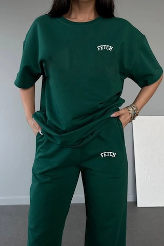 Fetch T-shirt Eşofman Altı Jogger- Yeşil Baskı Alt Üst Eşofman Takımı Oversize Bisiklet Yaka Yeşil