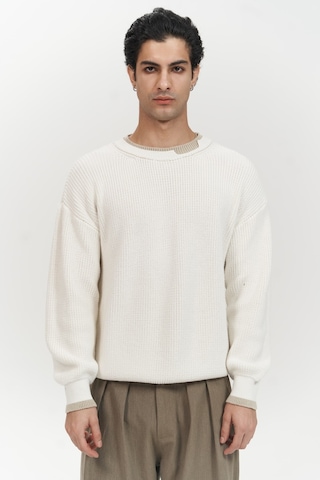 Carter Çift Yaka Detaylı Ekru Erkek Triko Kazak Ekru