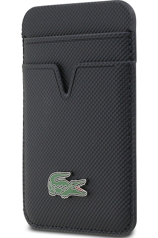 Lacoste Orjinal Lisanslı 2 Hazneli Pu Pike Desenli İkonik Timsah Logolu Magnetik Kartlık Lacivert