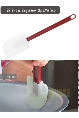 Silikon Spatula Karıştırma Spatulası Sıyırma Spatulası Isıya Dayanıklı Asma Delikli Büyük Boy 41 Cm Bordo Beyaz