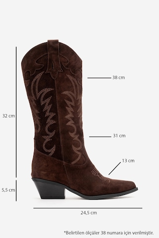 Luvishoes Matıas Kahverengi Süet Hakiki Deri Kadın Nakışlı Western Çizme Kahverengi