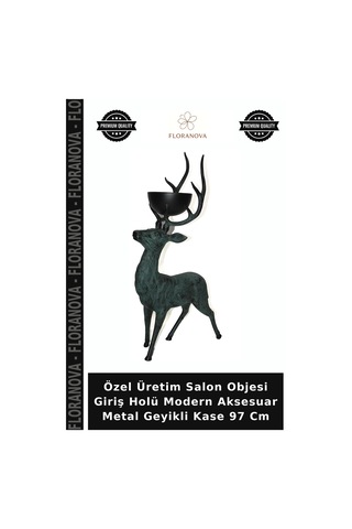 Özel Üretim Salon Objesi Giriş Holü Modern Aksesuar Metal Geyikli Kase 97 Cm