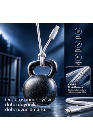 Woyax Apple iPhone 15 16 17 Pro 15 16 17 Pro Max 15 16 17 Plus Uyumlu Örgülü Type-c To Type-c Şarj Kablosu 120cm Beyaz