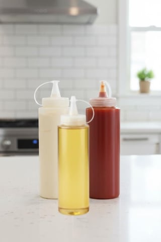 Kapaklı Sızdırmaz Şeffaf Yağdanlık Ve Sosluk 3 Lü Set, Yağ Ketçap Mayonez Şişesi 700 Ml 3 Adet Şefaf