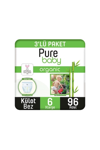 Pure Baby Organik Bambu Özlü Külot Bez 3'lü Paket 6 Numara Xlarge 96 Adet 3'lü