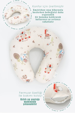Mordesign Çift Taraflı Emzirme Yastığı /bebek Destek Minderi, Hamile Yastığı, Pamuklu Kumaş, Animal Serisi