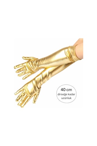 Altın Renk Dirsek Altı Lüks Saten Eldiven 40 Cm Diğer