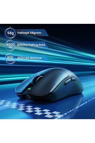Aula V9 Pro 26000 Dpı Paw3395 Sensör 8000hz Tri-mode Kablosuz Oyuncu Mouse Rgb Omron Switch Lightweight E-spor Gaming Mouse Siyah