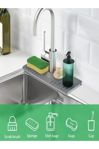 Bayev 2 Adet Elastik Musluk Matı Su Tutucu Düzenleyici Kaydırmaz Taban Organizer Mutfak Banyo Lavabo