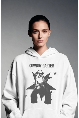 Sevbano Cowboy Carter Beyonce Şarkıcı Sırt Baskılı Unisex Oversize Premiu beyaz