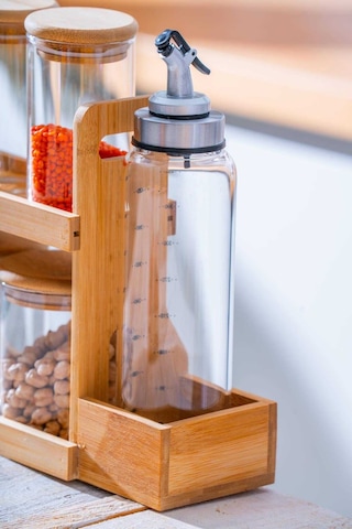 Acar Malibu Bambu Standlı 9 Lu Boroslikat Cam Baharatlık Seti Şeffaf