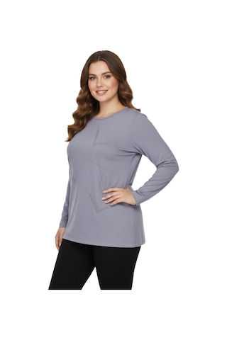 Wearon Kadın Gri Sıfır Yaka Taşlı Bluz Bgl-st05151 Gri
