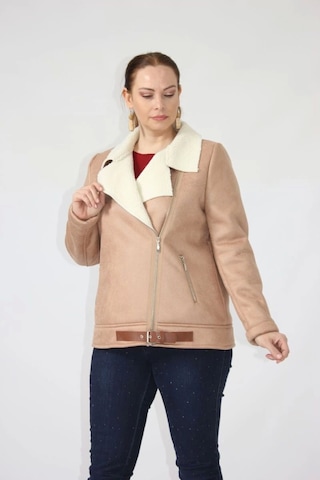 Moda Berray 3263 Kısa Içi Kürklü Eteği Kemer Detaylı Kaban Vizon Kahverengi