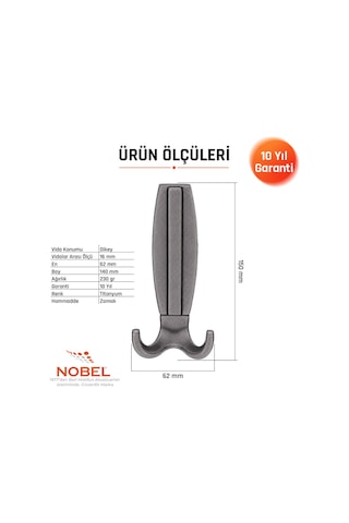 Best Lüks Portmanto Askı, Metal, Vestiyer Askı, 230 Gr, Dolap Askılık, Duvar Askılığı, Titanyum Vidalı