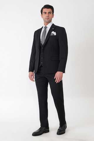Efor Slim Fit Esnek Pamuklu Dokulu Siyah Yelekli Takım Elbise Tk 959