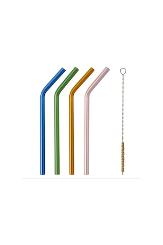 Ikea Blakaxa 4'lü Cam Kokteyl Pipeti Ve Temizleme Fırçası 18 Cm Lacivert Yeşil Turuncu Pembe Çok Renkli