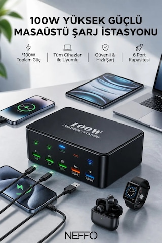 Gan3 Akıllı Çoklu Şarj İstasyonu 10 Port Usb-c + Usb-a Hızlı Şarj Adaptörü Şarj Aleti