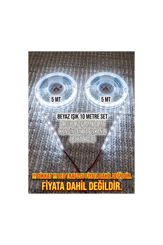 10 Mt Beyaz, Şerit Led Bantlı ,mutfak Dolabı Tezgah Aydınlatması Led 12v ,yapışkanlı Led Işık Trafo Hariç 5+5 Mt 2 Rulo 10mt Beyaz-6500k