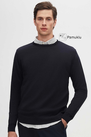 Regular Fit Lacivert Tüylenme Yapmayan Bisiklet Yaka Triko Kazak Lacivert