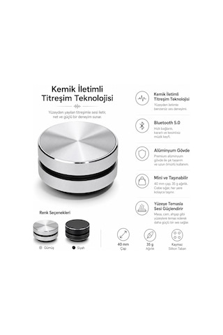 Kablosuz Kemik Ses Hoparlör Siyah 5.0 Bluetooth Yapışkanlı İletim Özellikli Dahili Stereo Fm Taşınabilir - Gri