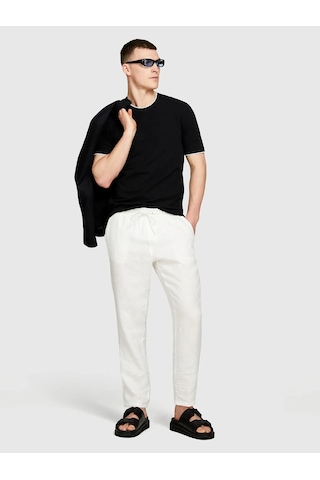Sisley %100 Keten Beli Büzgülü İpli Slim Fit Pantolon Erkek Kırık Beyaz Pantolon - 325p4aghsf043 Krem
