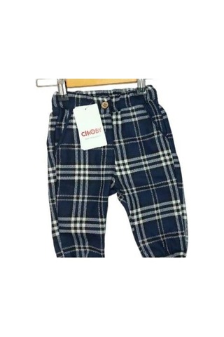 Erkek Bebek Bel Paça Lastikli Rahat Kalıp Ekose Pantolon-13474 Lacivert