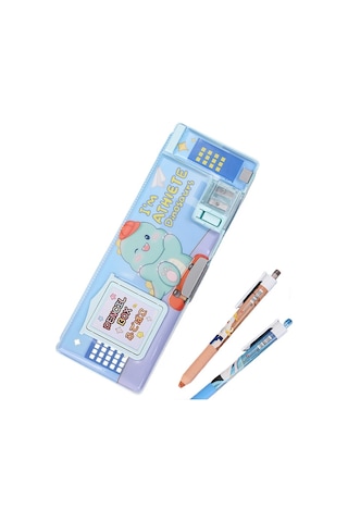 Pratik Ve Şık Çift Taraflı Hesap Makinesi İle Kırtasiye Organizer Çok Amaçlı Okul Ofis Malzemeleri Saklama Kutusu Gri