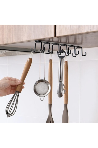 Xiyyadms Demir Kütchen Dolap Organizatörü: Raflara Kaydırılabilir, Çivi/screwsiz Kurulum, Çay Bardağı-kalem-gerdek Tutucu, Gardrop Ve Mutfak İçin Çok Amaçlı Askı Siyah