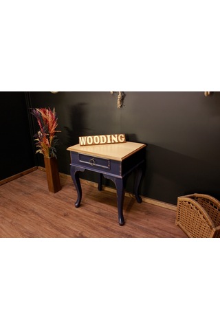 Wooding Masif Naturel Lacivert Komodin - Yan Sehpa