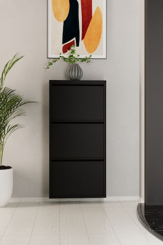 3 Kapaklı Metal Ayakkabılık Siyah Siyah