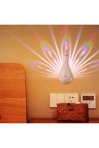 Tavus Kuşları Duvar Lambası, Uzaktan Kumandalı Tavus Kuşları Projeksiyon Masa Lambası Beyaz