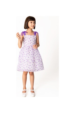 Sheshe Mor Askılı Ve Benekli Jakar Kız Çocuk Elbise Renkli