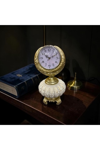 Royal Vintage Masa Saati Gold Detaylı Klasik Dekoratif Saat Altın