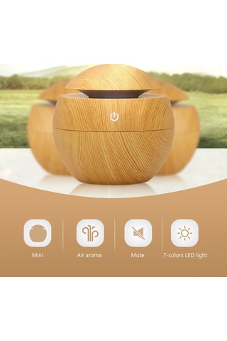 Samdoo Koyu Ahşap Desenli 130ml Usb Nemlendirici - Aromaterapi Makinesi 7 Renkli Led Ile - Ev Odası Ofis Kullanıma Uygun