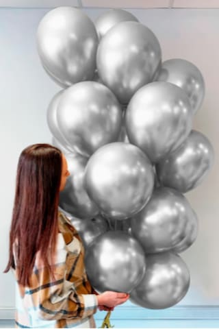 10 Adet 12 İnç Metalik Balon Helyum Uyumlu Parlak Lateks Parti & Organizasyon Balonu Gümüş