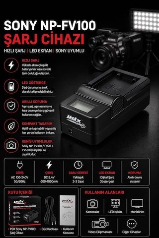 Pdx Sony Np-fv100 Şarj Cihazı Hızlı Şarj Sony Uyumlu
