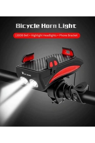 Xbyc-6139 Bisiklet 400 Lümen Ön Far Zil Telefon Tutucu Mavi Gri - Siyah