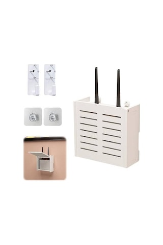 Monyee Küçük Panjurlu Duvar Kurulu Wifi Router Kutusu - Delme Yok Ev Ofis Tv Aleti Saklama Rafı Beyaz