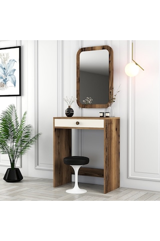 Lizbon Mini Makyaj Masası Aynalı - Ceviz / Krem