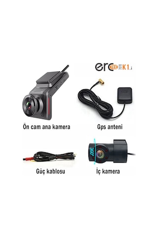 Erctec K1-i Uzaktan Canlı İzlemeli Sim Kartlı Fhd Gps Araç Kamera
