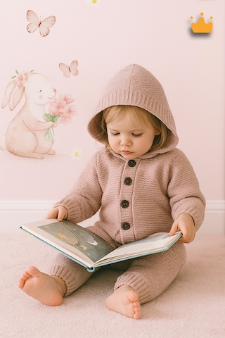 Babyhola Triko İçi Velsoft Kışlık Kalın Kız Erkek Bebek Tulum Gül Kurusu 2809