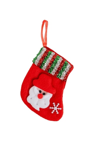 Yılbaşı Süsü Çorap Noel Baba Desenli Kırmızı 11 Cm